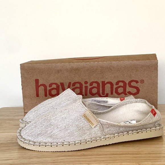 Havaianas Espadrilles Canvas Shoes Size 4 Beige New Slip On Beach. - Picture 2 of 4